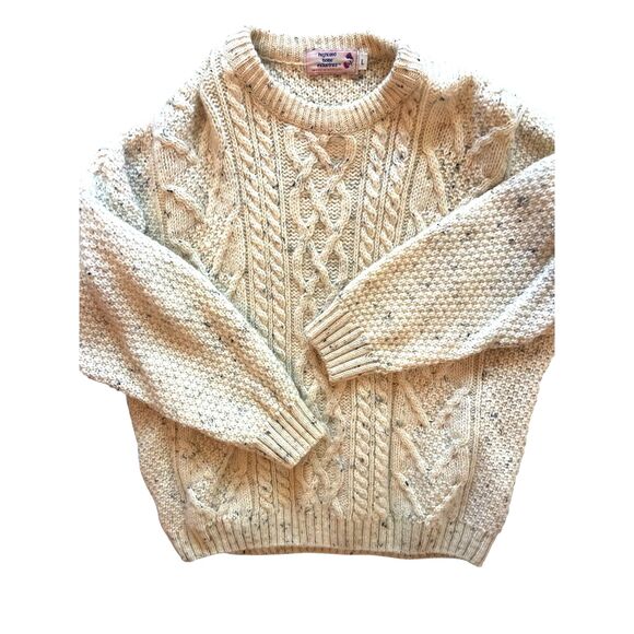 VTG Highland Home Industries Women Wool Chunky Cable Knit Sweater Sz L Fisherman - Picture 1 of 14